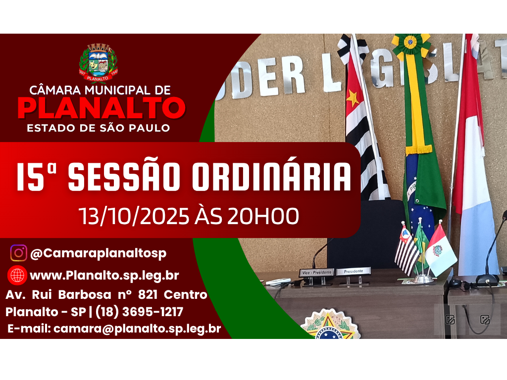 15ª SESSÃO ORDINÁRIA - 13.10.2025 ÀS 20H00.
