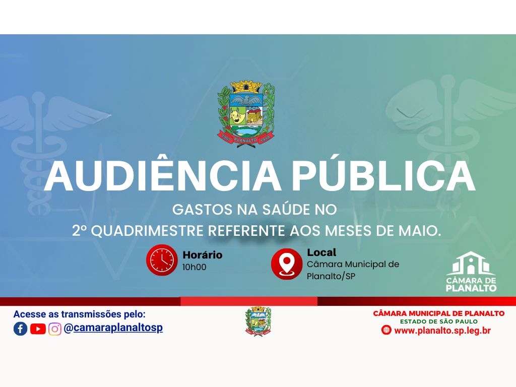Câmara Municipal de Planalto sediará Audiência Pública sobre gastos na Saúde