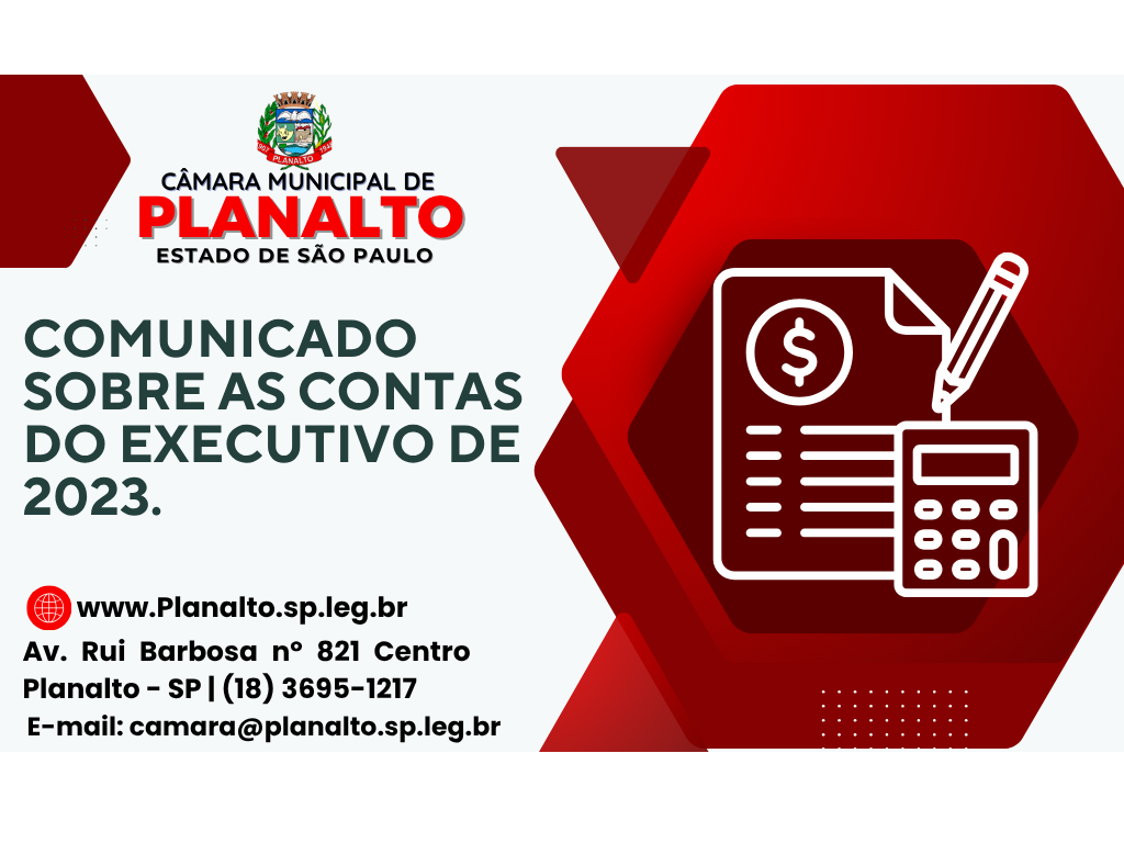 Comunicado sobre as Contas do Executivo de 2023.