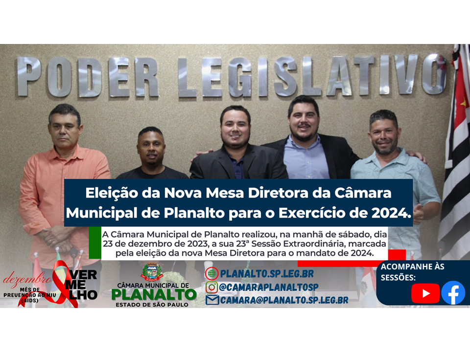 Eleição da Nova Mesa Diretora da Câmara Municipal de Planalto para o Exercício de 2024.